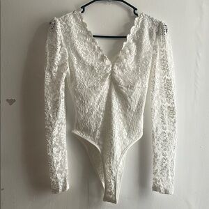 Romantic White Lace Long Sleeve Bodysuit